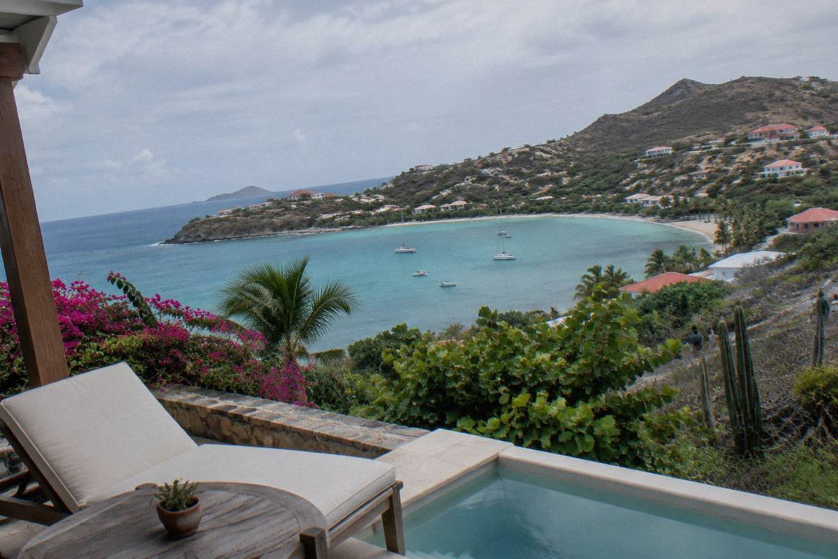 Small boutique hotel terrace above the water at Saint-Jean