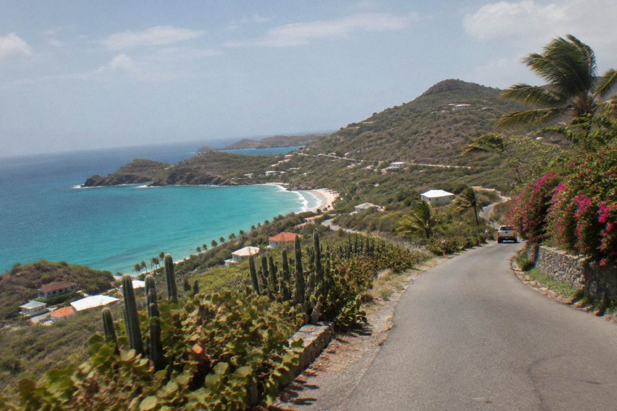 A hillside road above Flamands beach, villa country on Saint Barthelemy